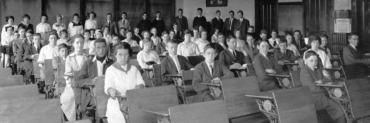 Black and White Old Photo of Classroom