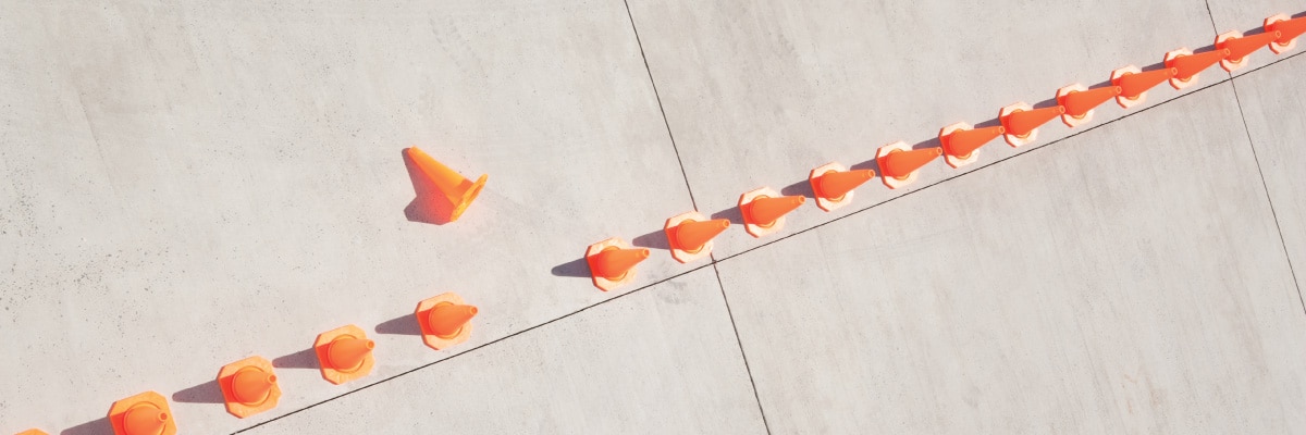 Orange Cones in a Line with Cone Turned Over