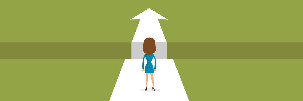 Graphic of Woman Confronted With Cliff and Arrow Guiding Her Forward