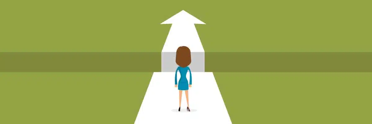 Graphic of Woman Confronted With Cliff and Arrow Guiding Her Forward