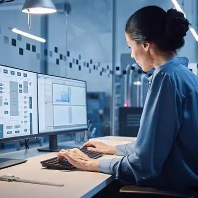 Woman developing employee training on a computer