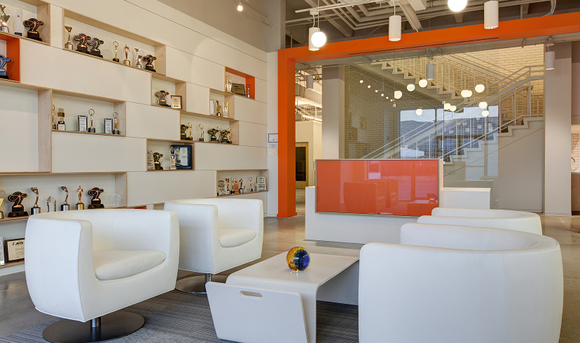 A modern office reception area